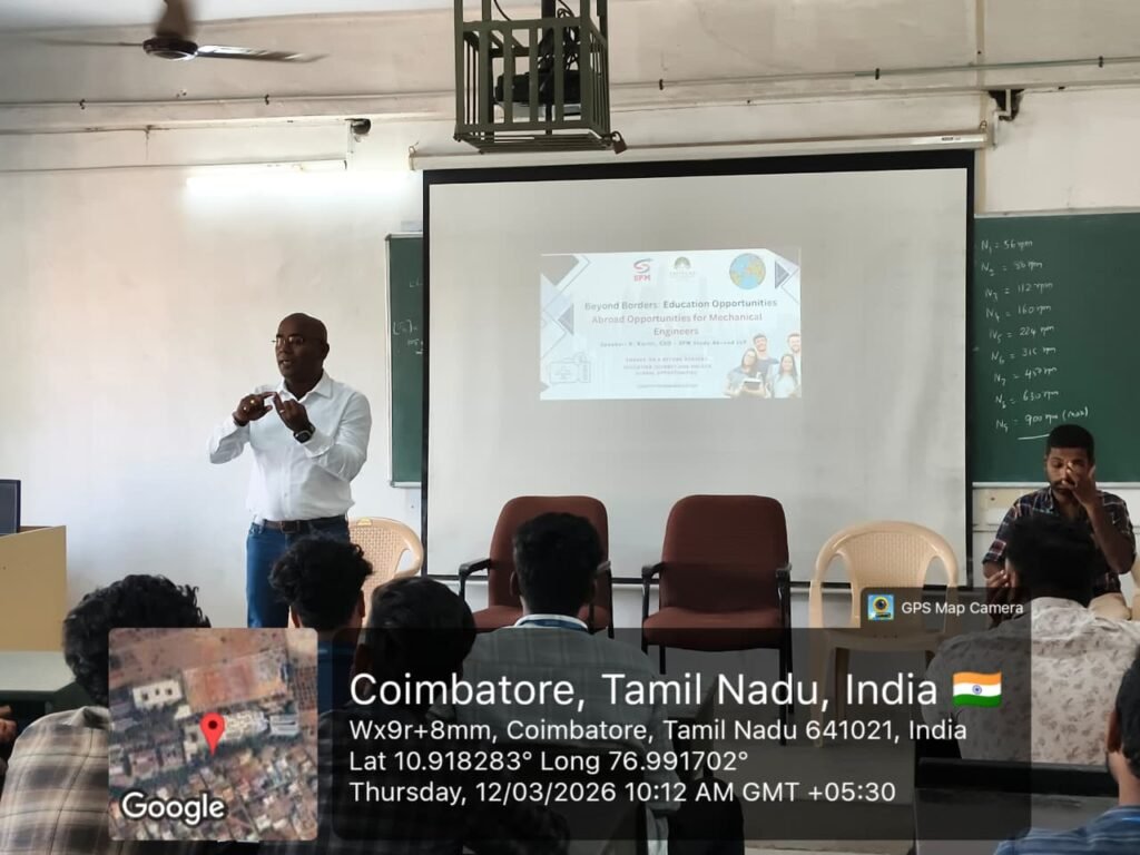 Engineering students exploring study abroad opportunities for higher education